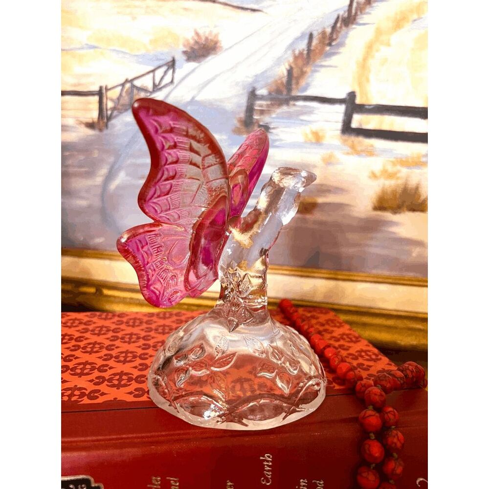 Vintage Fenton Butterfly Glass Figurine Hand Painted Look 4.75 Inch Art Glass Co